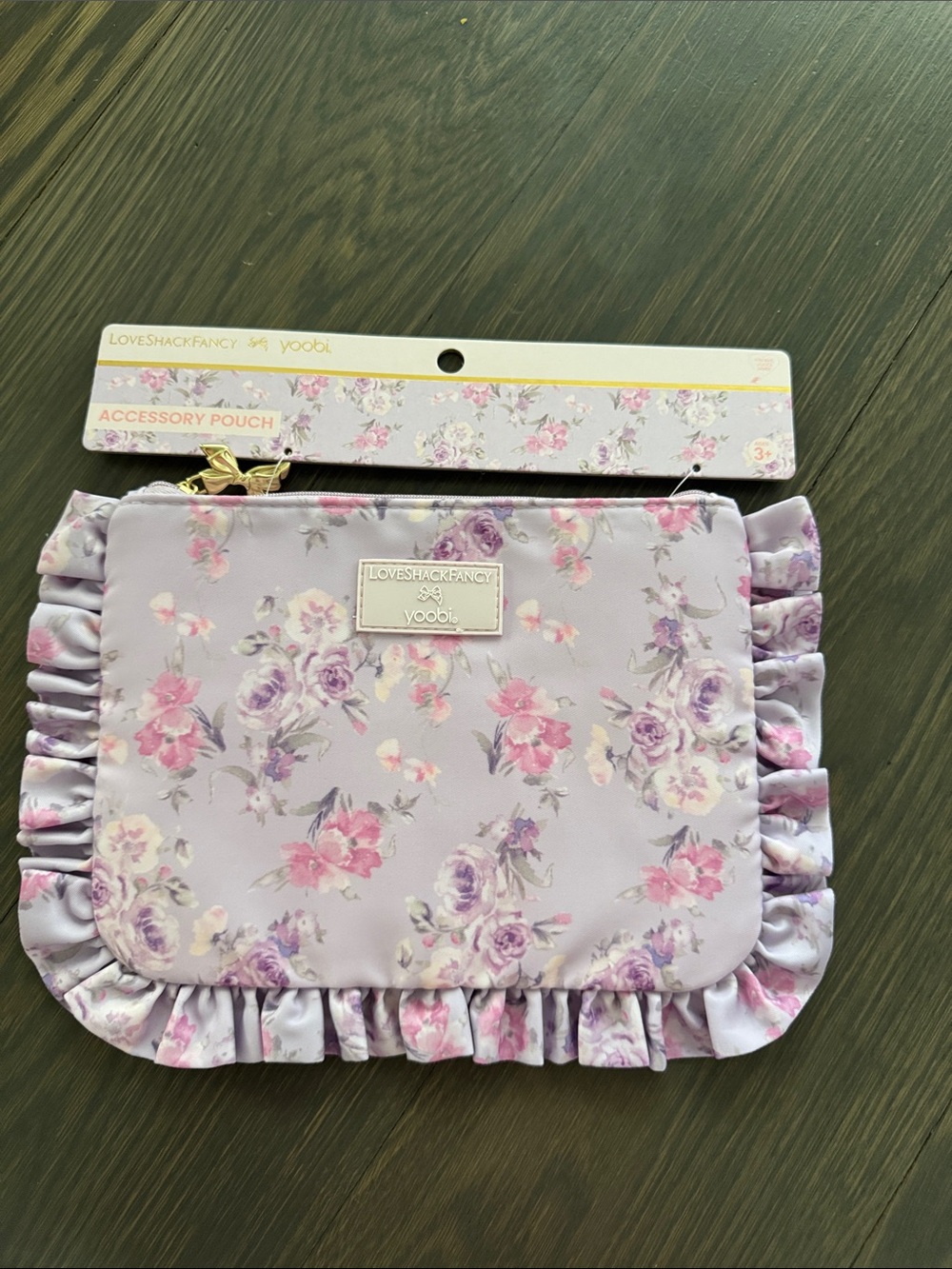 LoveShackFancy Kids Floral Ruffle Accessory Pouch in Lavender and Pink